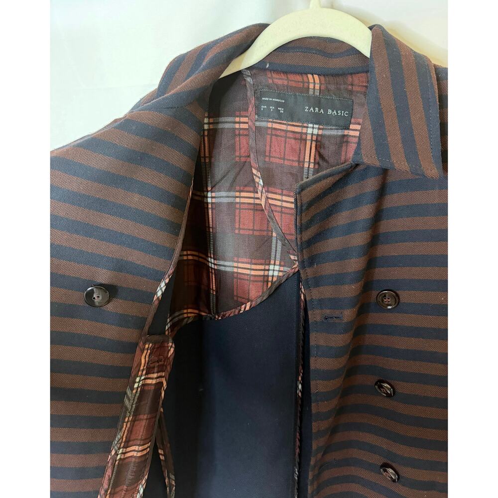 ZARA BASIC Navy/Burgundy Stripes Double Breasted Jacket Peacoat Blazer sz. S - Picture 7 of 9